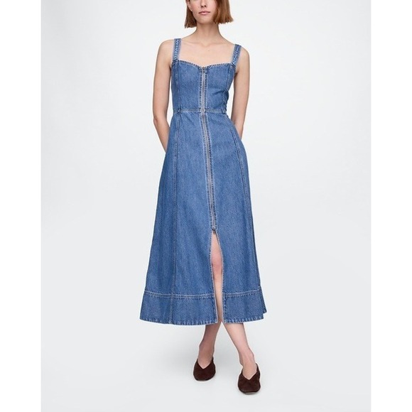 GAP Dresses & Skirts - Gap UltraSoft Denim Maxi Dress Women Medium Blue Full Zip Sleeveless Cotton